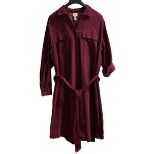 Womens‎ Corduroy Shirt Dress Size 2X Purple Collared Midi Preppy Dark Academia